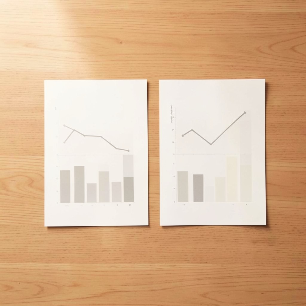 Two printed metric sheets compared side by side on a desk