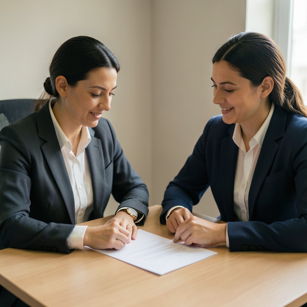 Supervisor and agent reviewing a coaching notes sheet together